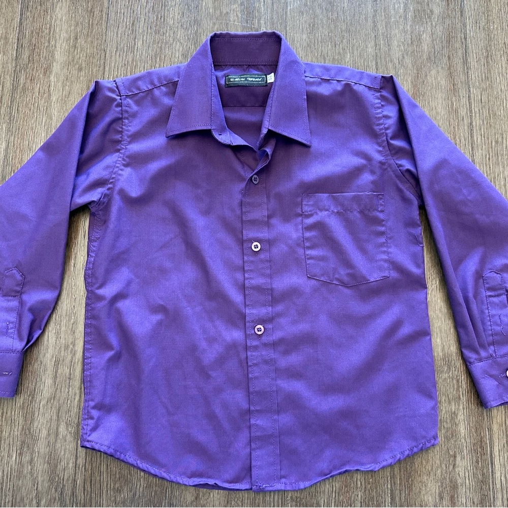 Boys Purple Dress Shirt Size 52 Long Sleeve Button Up Formal Wedding Party